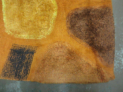 Handmade Wool Hooked Rug Abstract Modern Design 44 By 70 Inches From 1970s