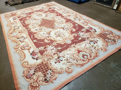 Vintage Chinese Needlepoint Wool Rug Flat Weave 6 By 9 Ft Handmade 1980s