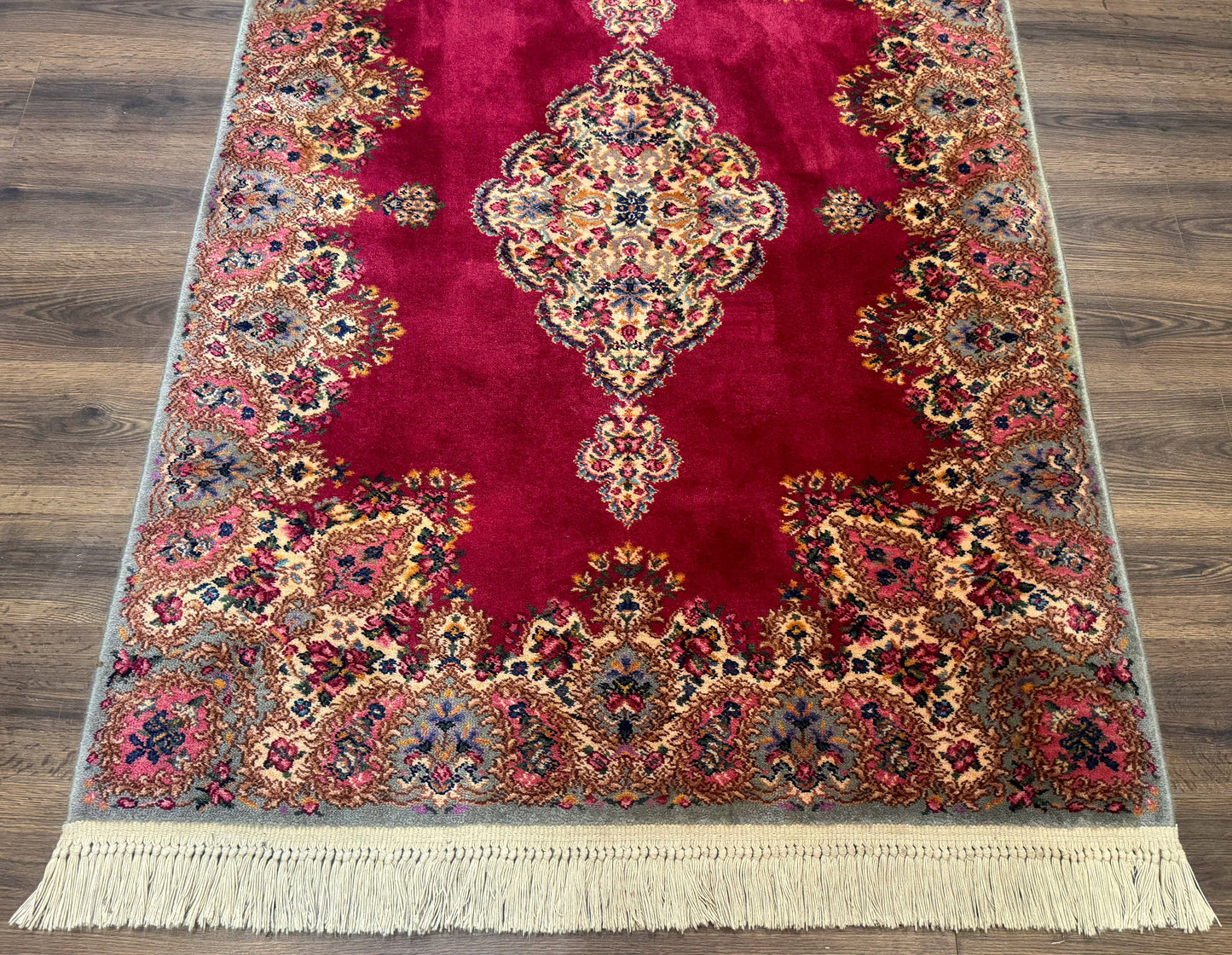 Karastan Rug 4x6 Red Medallion Kirman #762, Wool Vintage Original 700 Series