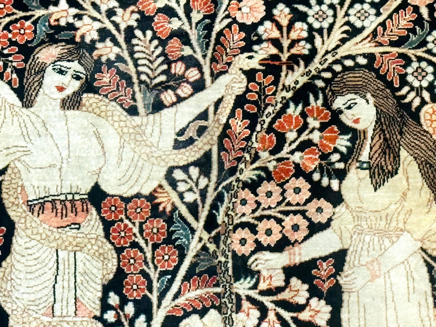 Stunning Sino Persian Pictorial Rug 2.7 x 4, Garden of Eden Adam & Eve Tree of Life Design, Extremely Fine 580 KPSI, Masterpiece