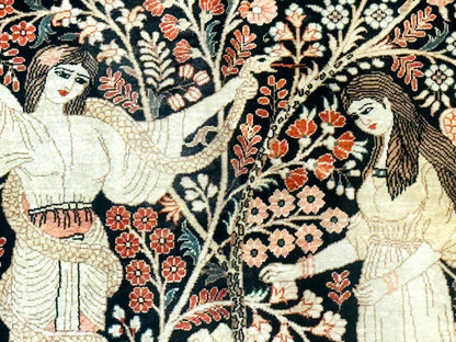 Stunning Sino Persian Pictorial Rug 2.7 x 4, Garden of Eden Adam & Eve Tree of Life Design, Extremely Fine 580 KPSI, Masterpiece