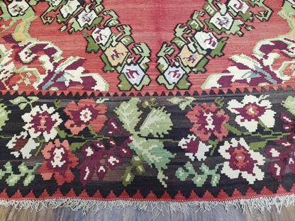 Karabakh Rug 8x11 Hand Woven Kilim Carpet Vintage Antique Wool Red Black Living Room