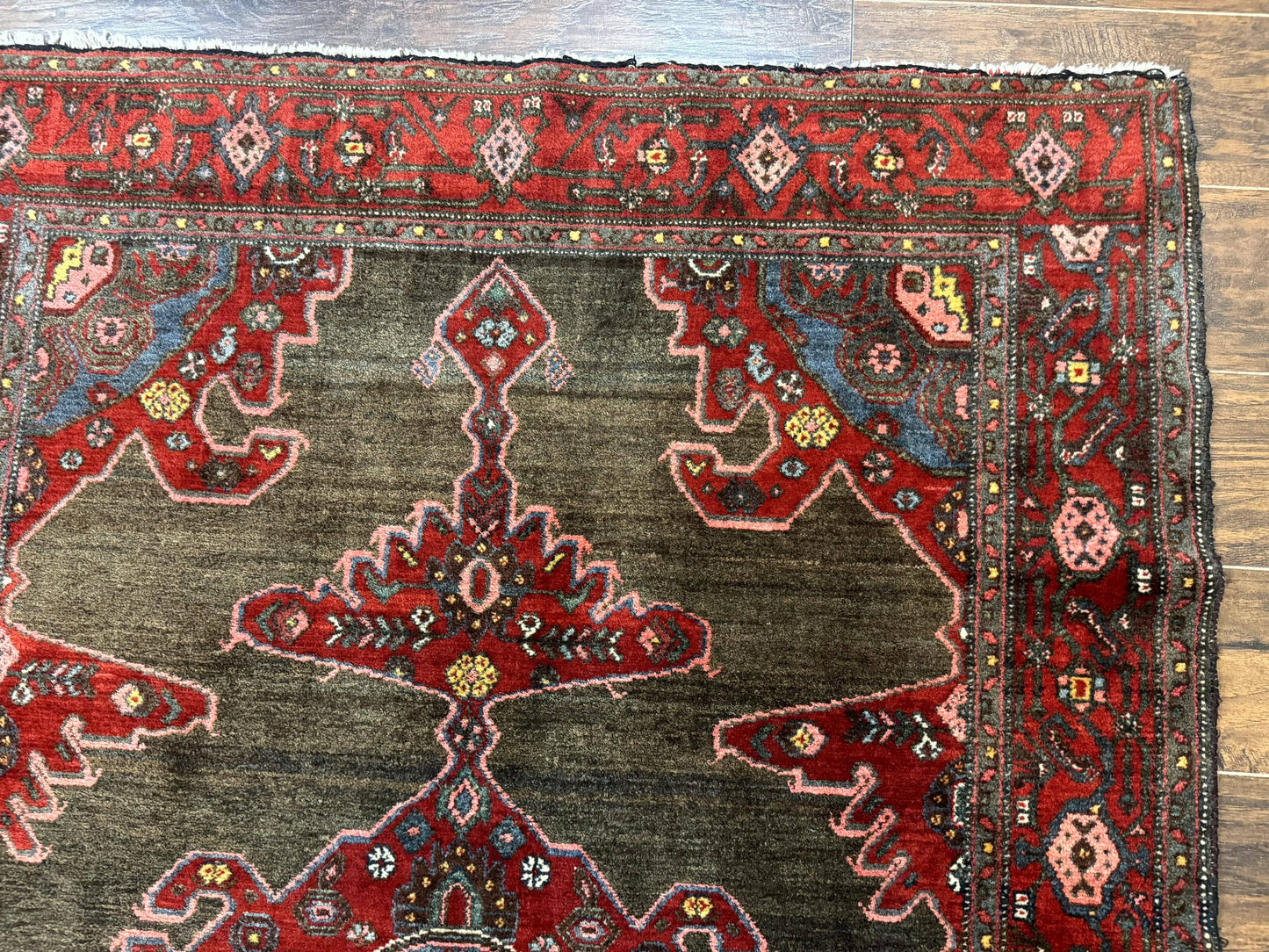 Antique Persian Tribal Rug 5x7 Geometric Wool Carpet Kurdish Senneh Rug