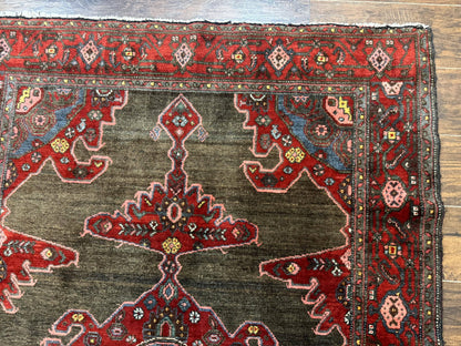 Antique Persian Tribal Rug 5x7 Geometric Wool Carpet Kurdish Senneh Rug