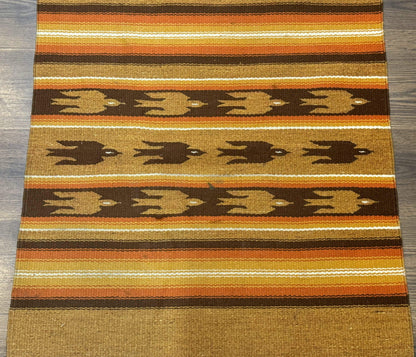 South American Rug Blanket 2.7 x 5.6, Wool, Handmade, Navajo Design, Orange Brown