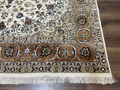 Hand Knotted Persian Tabriz Rug 7x10 Floral Medallion Ivory