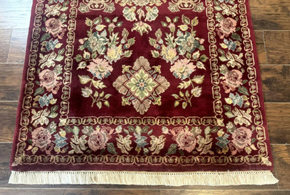 Indo Persian Kerman Rug 4x6 Vintage Hand Knotted Wool Floral Burgundy Elegant Home Decor