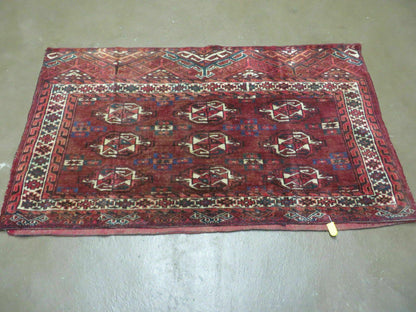 Antique Bokhara Turkoman Rug Yamud Wool Kilim Backing Handmade 1940s
