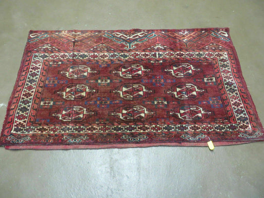 Antique Bokhara Turkoman Rug Yamud Wool Kilim Backing Handmade 1940s