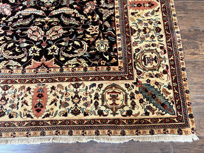 Indo Persian Rug 5x15, Wide Runner Rug 5 x 15 ft, Wool Hand Knotted Vintage Carpet, Black & Cream, Floral Allover Long Oriental Rug