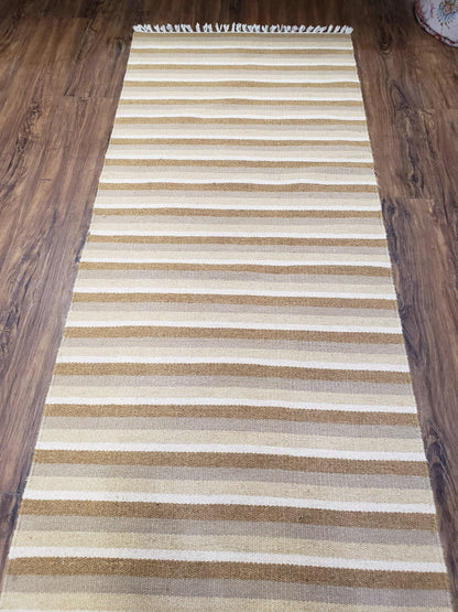 Striped Runner Rug, Flatweave Runner Rug, Hallway Runner, 15 ft Carpet Runner for Hall, Earth Tone Colors, Handmade Hand Woven Farmhouse Rug