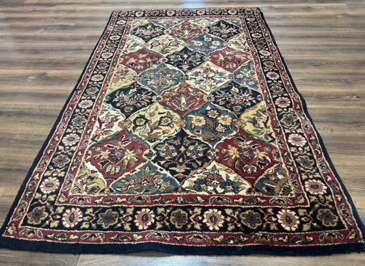 Panel Design Wool Rug 5x8 Multicolor Hand Tufted Vintage Carpet