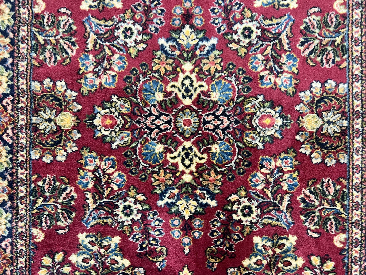 Karastan Rug 4.6 x 6 Lanamar Sarouk #5528, Red Wool Karastan Oriental Carpet, Discontinued, Antique, Wool Pile
