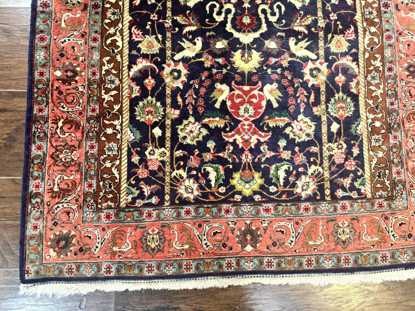 Persian Tabriz Rug 3x4, Navy Blue, Birds, Floral, Prayer Rug, Handmade Wool Rug, Finely Hand Knotted 325 KPSI