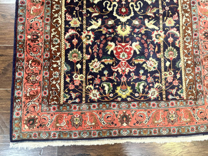 Persian Tabriz Rug 3x4, Navy Blue, Birds, Floral, Prayer Rug, Handmade Wool Rug, Finely Hand Knotted 325 KPSI