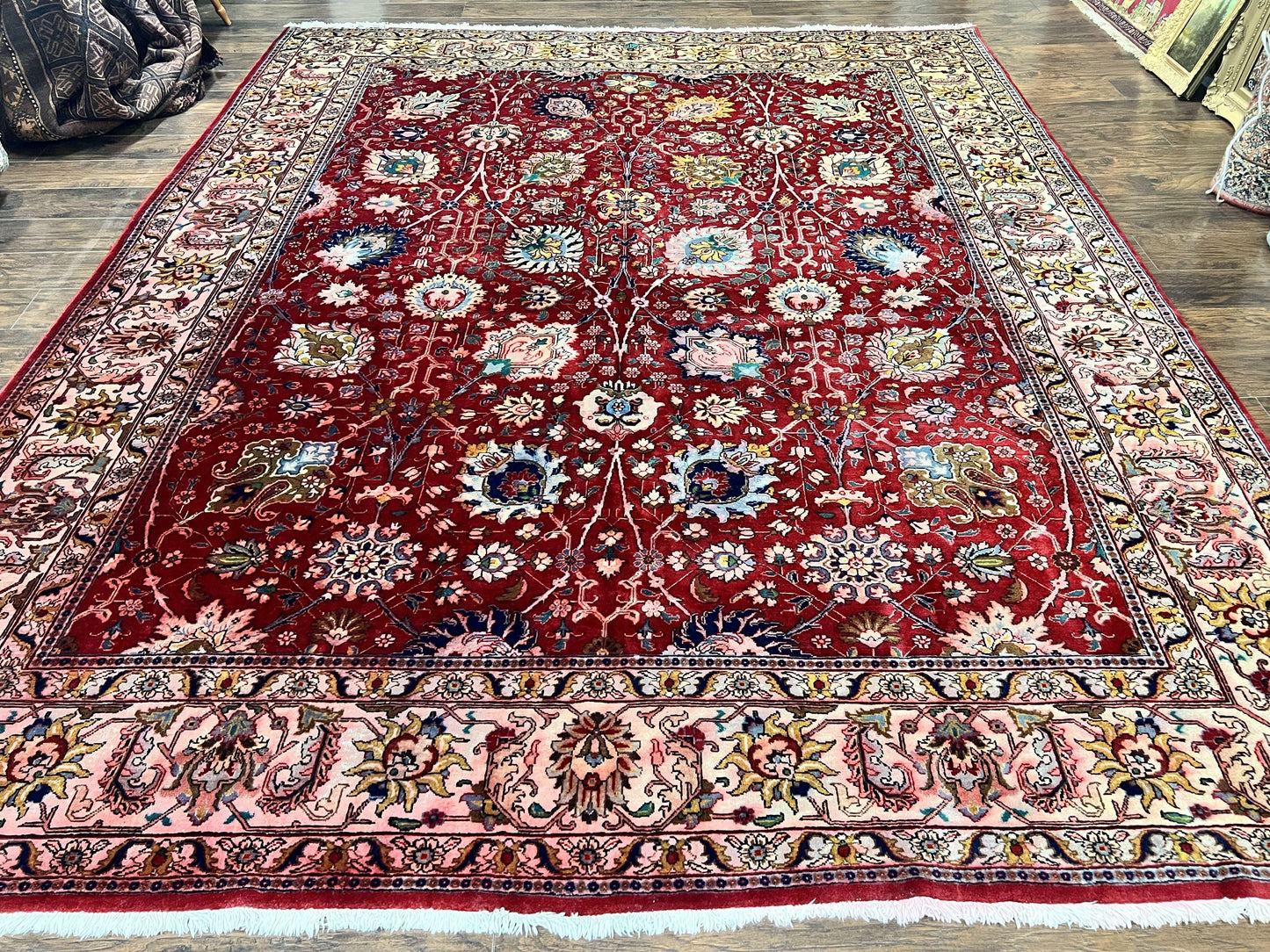 Persian Tabriz Rug 10x12 Floral Allover Handmade Vintage Wool Carpet