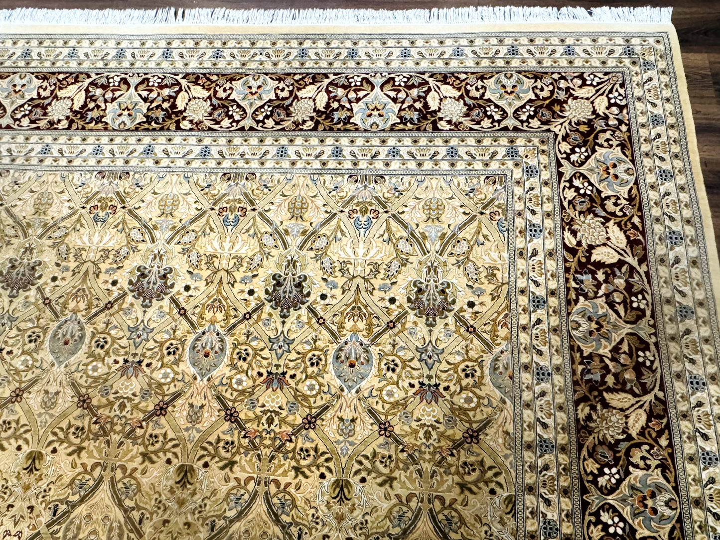 Pak Persian Rug 9x12 Handmade Wool Panel Design Gold And Wine Red