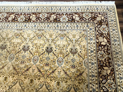 Pak Persian Rug 9x12 Handmade Wool Panel Design Gold And Wine Red