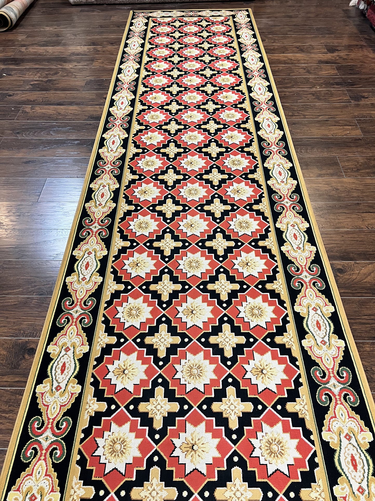 Runner Rug 4x19 Wool Panel Design Hallway Carpet Vintage European Style