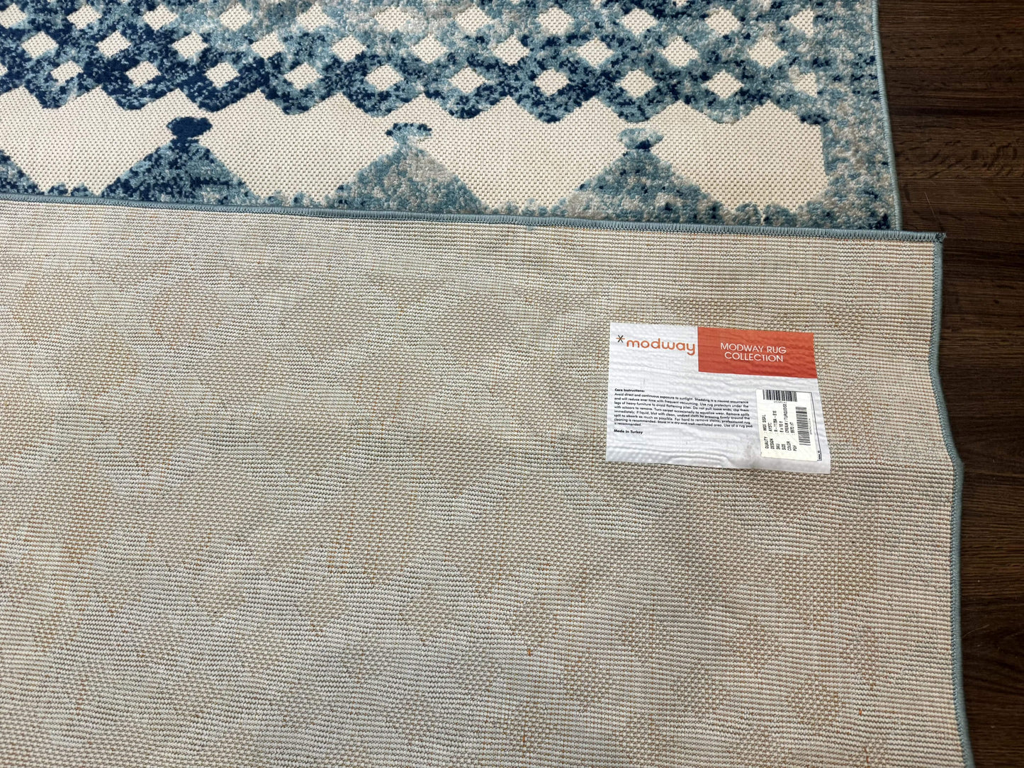 Modern Rug 8x10 Abstract Wool Turkish Area Rug In Oat And Blue Raised Pattern