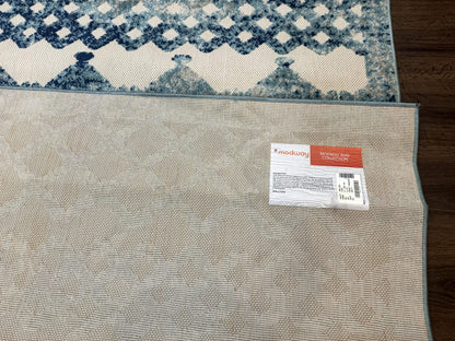 Modern Rug 8x10 Abstract Wool Turkish Area Rug In Oat And Blue Raised Pattern