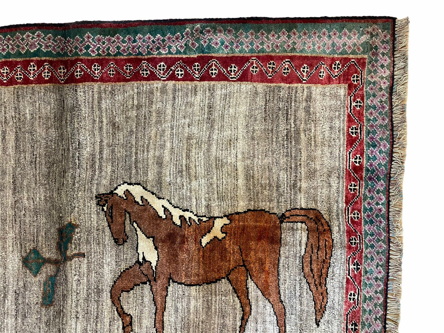 Handmade Wool Rug 4x6 Vintage Zagros Horses Pictorial Area Rug