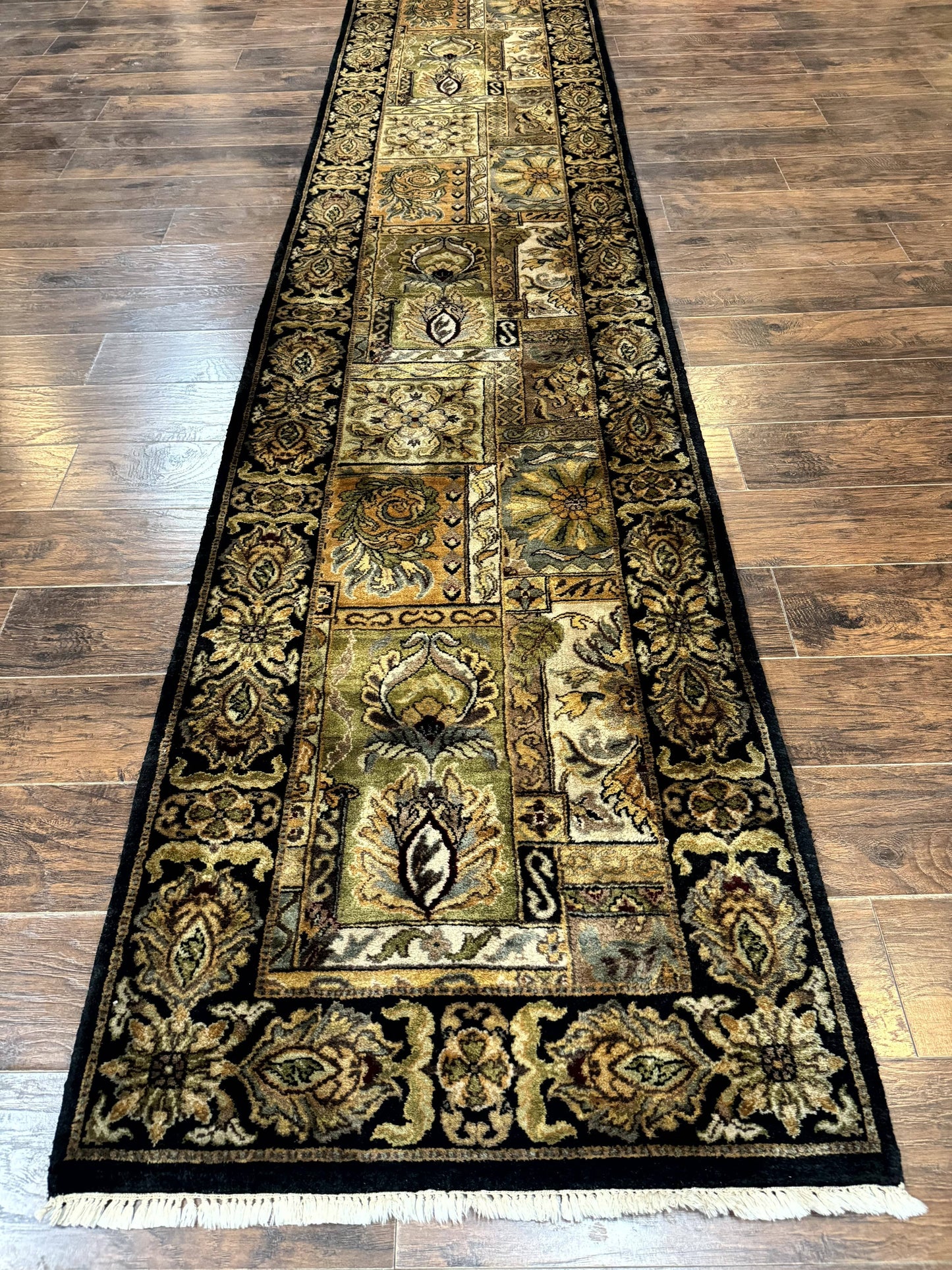 Indian Runner Rug 3x14, Panel Design, Oriental Carpet for Hallway