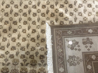 Indo Persian Rug, Allover Pattern, Beige, Wool Handmade Carpet