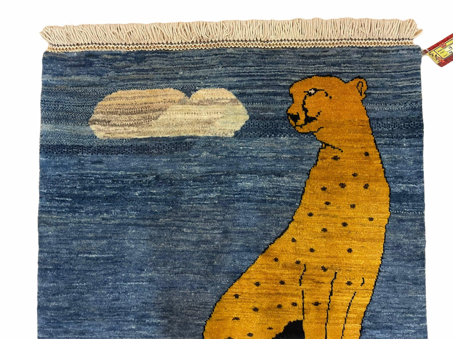 Handmade Wool Rug Lion Scene Vintage Blue 3x5 Hand Knotted