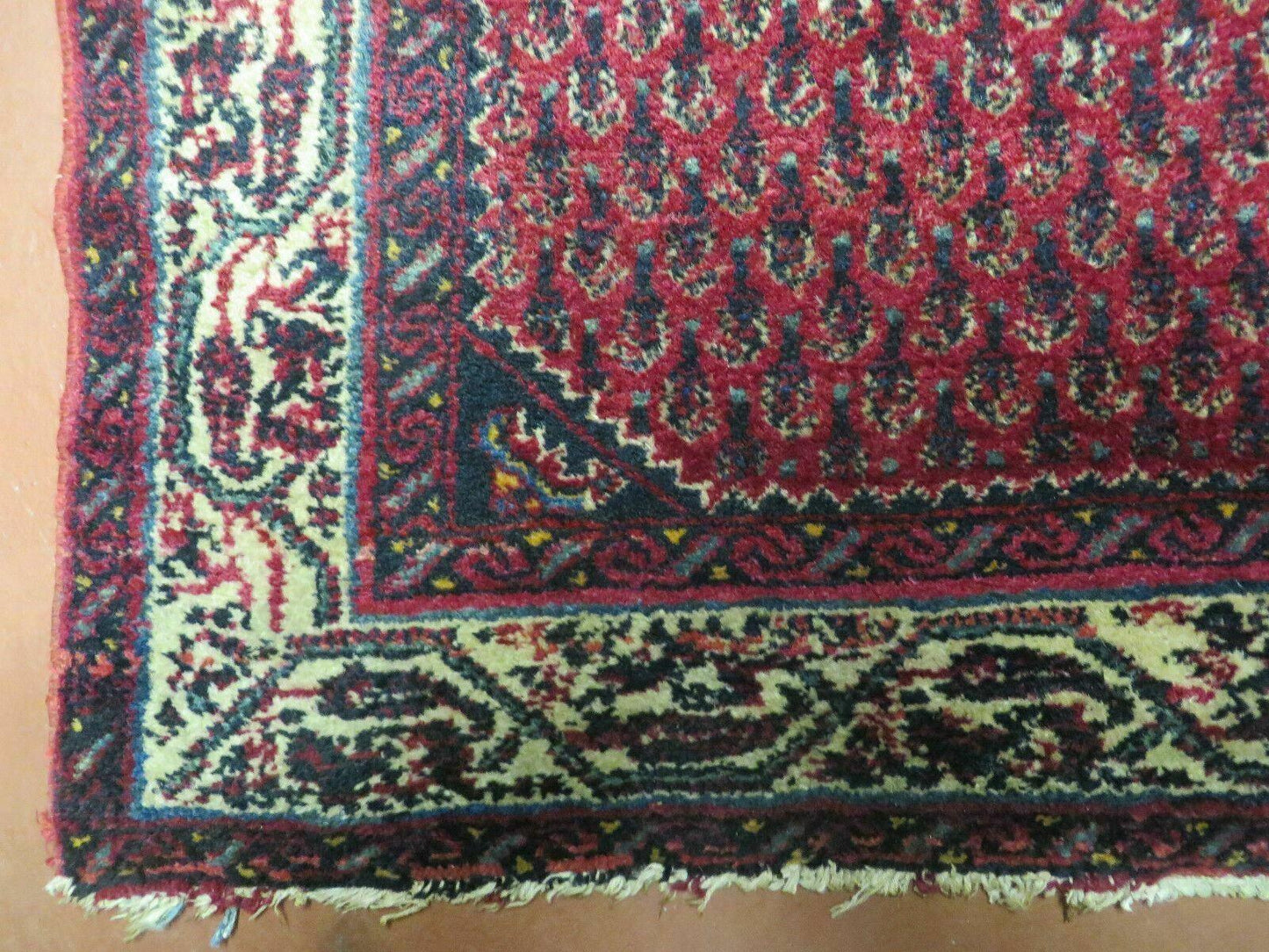 Indian Wool Rug Amritsar Vintage Handmade Red Paisley Design