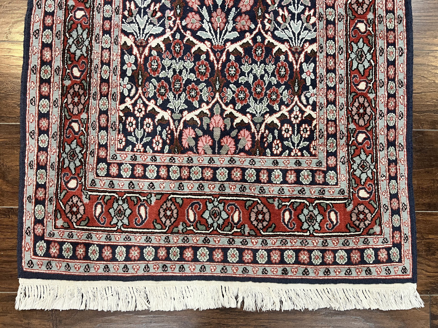Pak Persian Rug 3x4, Wool Hand Knotted Vintage Traditional Carpet, Navy Blue & Red, Very Fine Small Handmade Floral Rug