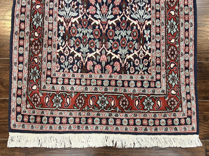 Pak Persian Rug 3x4, Wool Hand Knotted Vintage Traditional Carpet, Navy Blue & Red, Very Fine Small Handmade Floral Rug