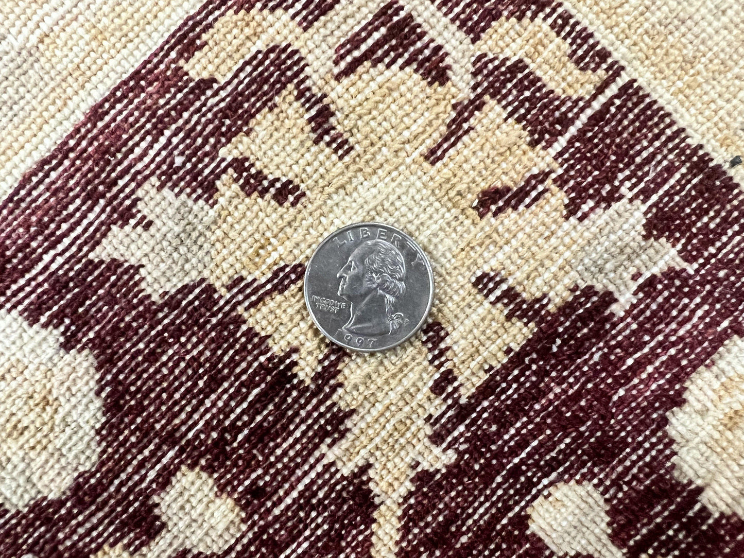 Peshawar Rug 5x7, Beige and Maroon, Vintage Handmade Wool Traditional Carpet 5 x 7 ft, Pakistani Rug, Agra Pattern, Very Fine 260 KPSI