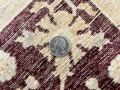 Peshawar Rug 5x7, Beige and Maroon, Vintage Handmade Wool Traditional Carpet 5 x 7 ft, Pakistani Rug, Agra Pattern, Very Fine 260 KPSI