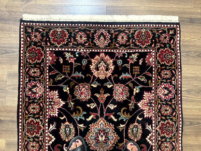 Indo Persian Sarouk Rug 3x5, Black Traditional Oriental Carpet