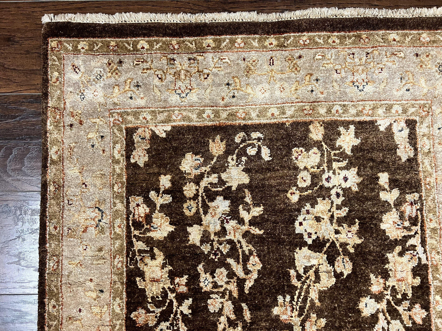 Peshawar Runner Rug 3 x 20, Wool Hand Knotted Vintage Pakistani Carpet, Brown & Taupe, Chobi Mahal Floral Rug, Extra Long Hallway Runner