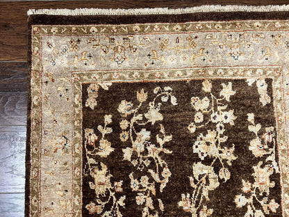 Peshawar Runner Rug 3 x 20, Wool Hand Knotted Vintage Pakistani Carpet, Brown & Taupe, Chobi Mahal Floral Rug, Extra Long Hallway Runner