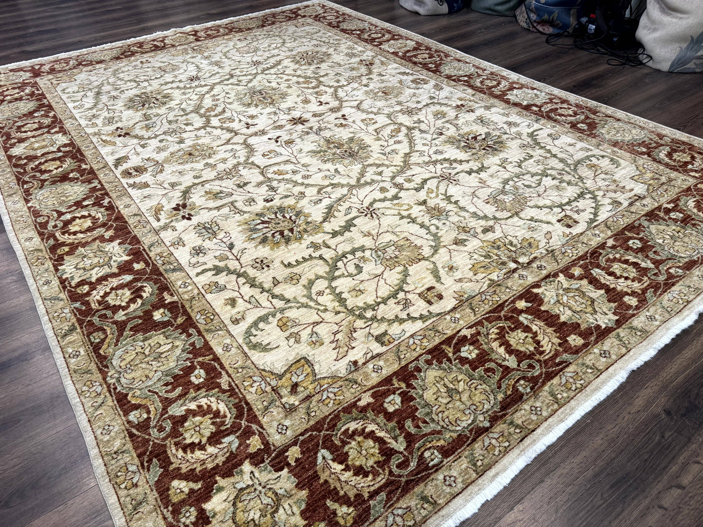 Peshawar Rug Floral Wool 9x12 Hand Knotted Pakistani Carpet Beige And Rust