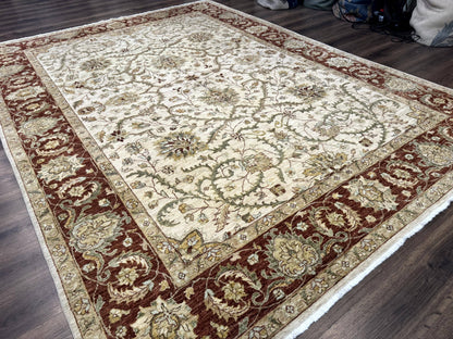 Peshawar Rug Floral Wool 9x12 Hand Knotted Pakistani Carpet Beige And Rust