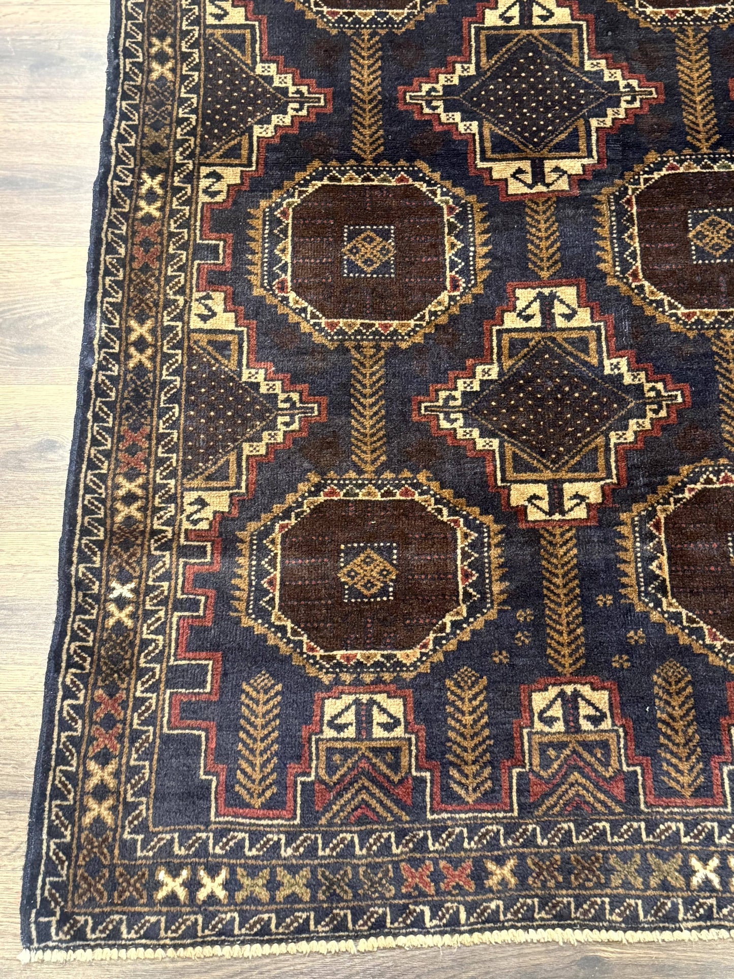 Afghan Balouch Rug Navy Blue 4x6 Handwoven Handmade Contemporary Wool Accent