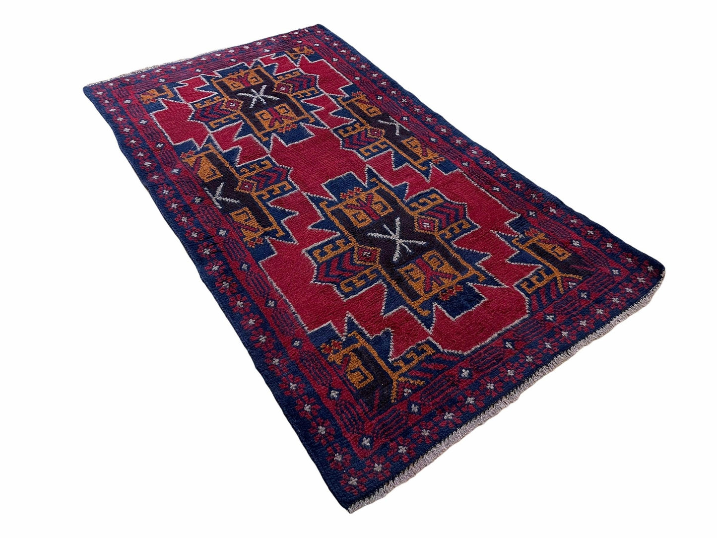 Balouchi Rug Vintage Handmade Tribal Wool Afghan Area Rug Red And Blue