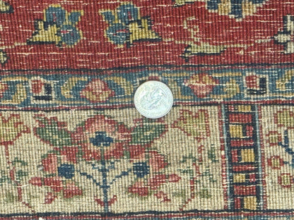 Small Persian Tabriz Rug 2.8 x 4.7, Red, Animal Pictorials, Semi Antique Vintage