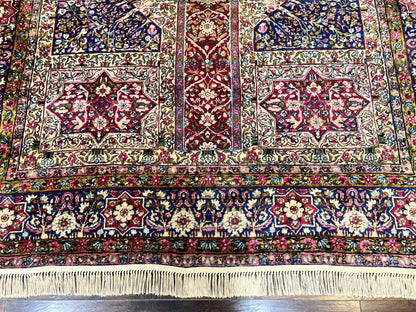 Persian Kirman Lavar Rug 8x9, Antique Persian Carpet, Colorful Multicolor 1920s Handmade Wool Rug, Garden Panel Design, Fine 200 KPSI