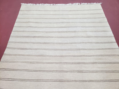 New Striped Turkish Kilim Area Rug 4x6 ft, Hand-Knotted, Wool, Light Gray, Earth Tone Decor, Flatweave Kilim, Two Toned Rug, Southwestern