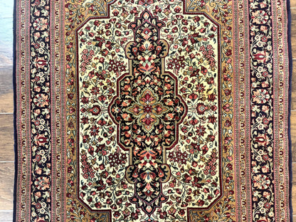Persian Qum Rug Hand Knotted 3.6 By 5 Rare Semi Antique Kork Wool