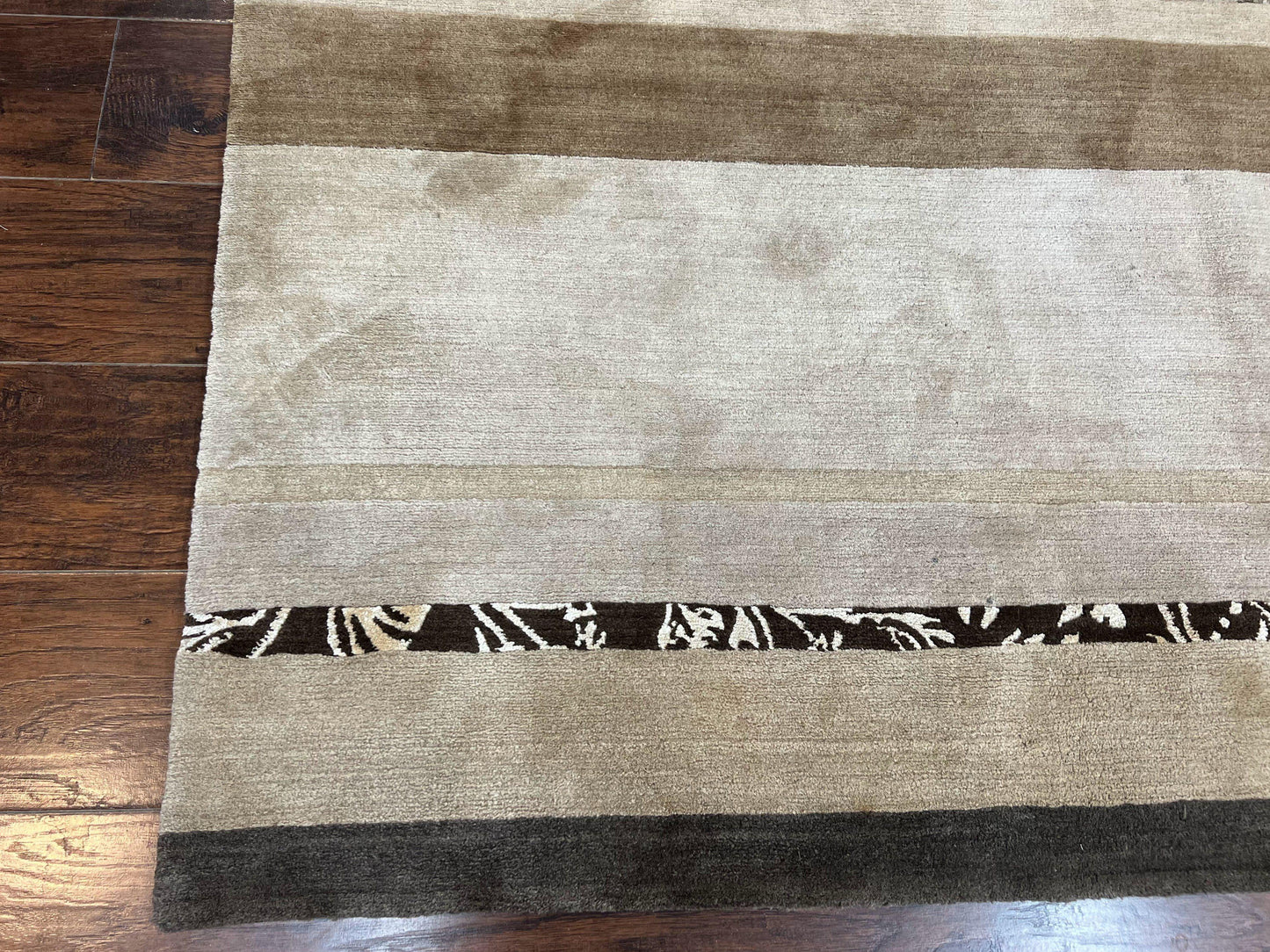 Tibetan Nepali Rug Handmade Wool With Silk Highlights And Stripe Pattern 8x12