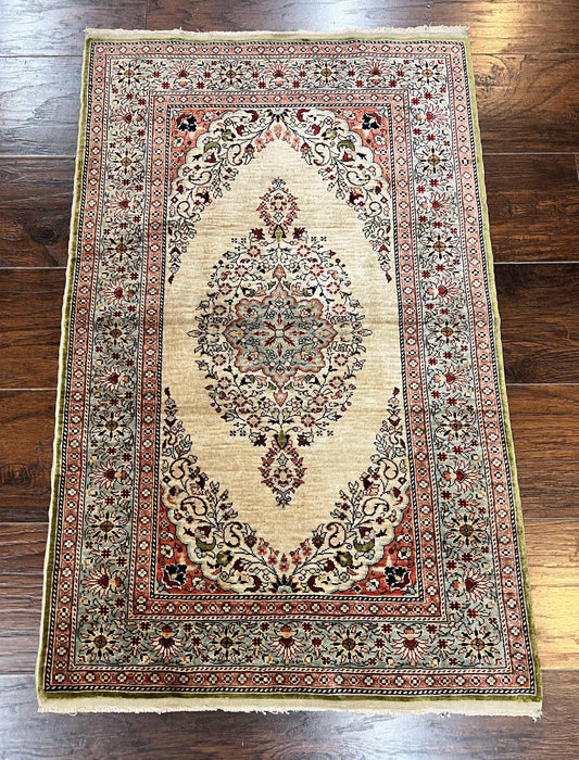 Silk Turkish Kayseri Rug 2x3 Hand Knotted Vintage Silk Pile On Silk Foundation 300 KPSI