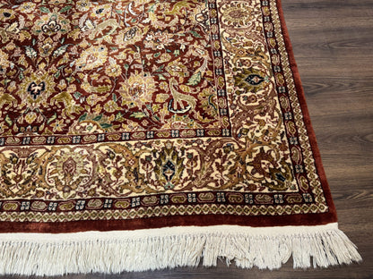 Tree Of Life Kashmiri Rug 6x9 Indian Wool Hand Knotted Rust Red Cream Animal Pictorials