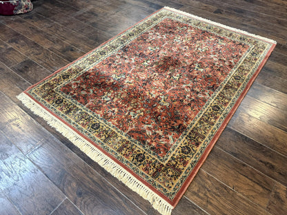 Persian Hunting Design Rug 4.7 x 6.5, Hunting Scene, Red-Orange, Wool, Belgian Power Loomed Carpet
