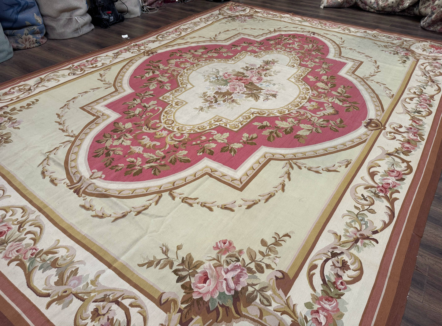 Large Aubusson Rug 10x14, European Elegant French Design, Floral Carpet